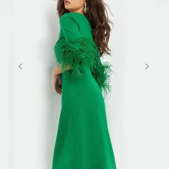 Jovani Dresses | Nwt Jovani Dress With Feather Trim On Sleeves Size 6 | Color: Green | Size: 6 | Me1214's Closet